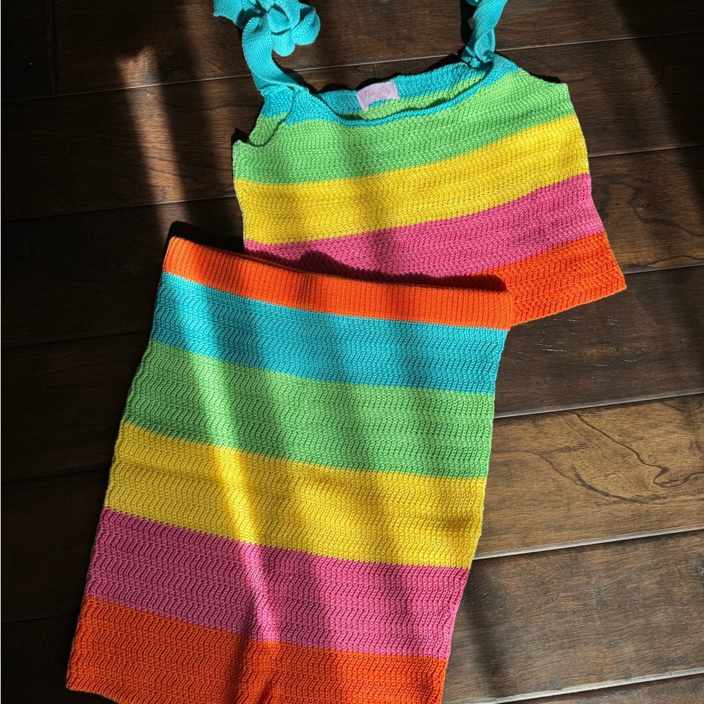 Colorful Striped Knit Top and Skirt Set - Picture 2 of 3